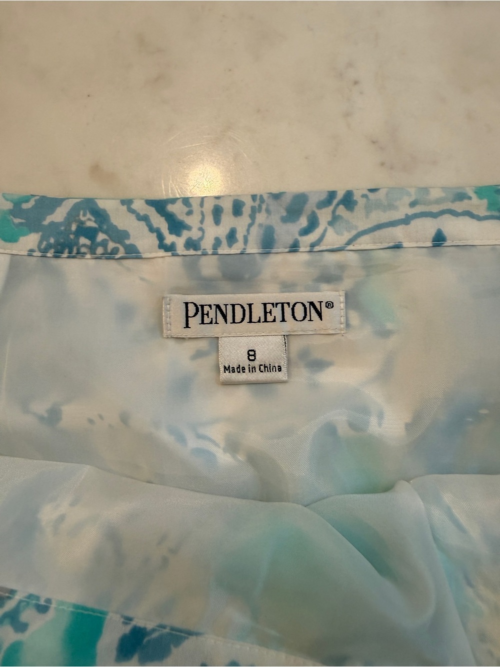 Pendleton Blue Aqua Paisley Cotton Silk A-Line Skirt Lined Front Pockets Size 8 - Picture 4 of 7